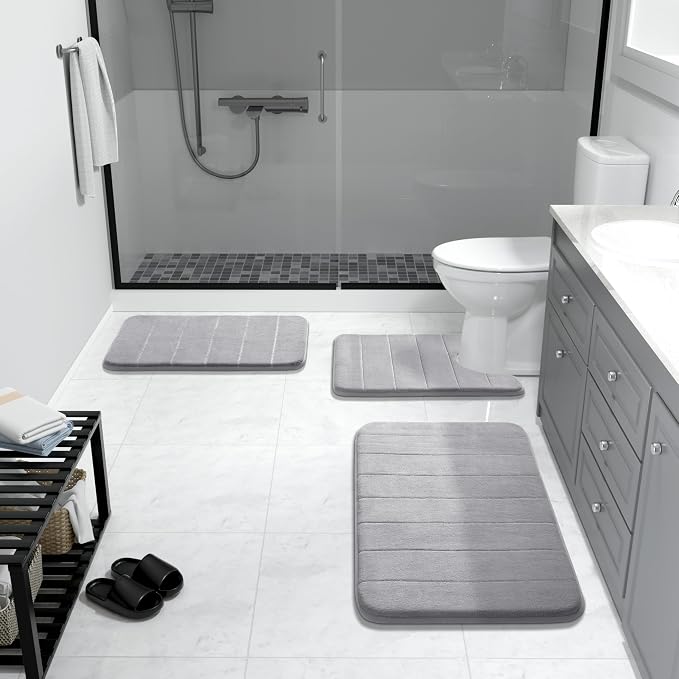 Yimobra Memory Foam Toilet Bath Mat U-Shaped, Commode Contour Rug, Soft and Comfortable, Super Water Absorption, Non-Slip, Thick, Machine Wash and Easier to Dry for Bathroom, 24 X 20 Inches, Grey