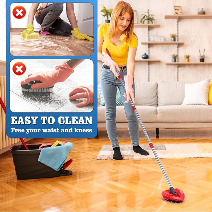4 Packs Spin Mop Replacement Heads Compatible with Ocedar RinseClean 2-Tank System, 30-58" Mop Handle,Mop Scrub Brush and Base Combo Set,Mopping Refills Easy to Replace and Cleaning