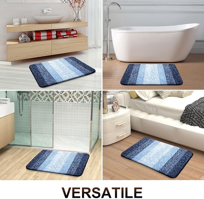 OLANLY Micorfiber Bathroom Rug Set 2 Piece, 30"x20"+24"x16" | Navy, Soft Absorbent Bath Rug Set, Non-Slip, Machine Wash Dry, Plush Shaggy Bath Mats for Bathroom