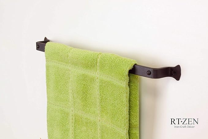 RTZEN Farmehouse Bathroom Towel Holder - Wrought Iron Matte Metal Black Towel Bar Wall Mount Rod - Handmade Home Decor Metal Kitchen Hanger Bar (17'' - Fits 14 Inch Towels)