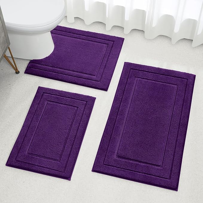HOMEIDEAS Purple Bathroom Rugs Set of 3, Non Slip Bath Mats | Super Absorbent, Plush Microfiber, Machine Washable, Stain Resistant, Easy Care, Perfect for Modern Bathroom Decor