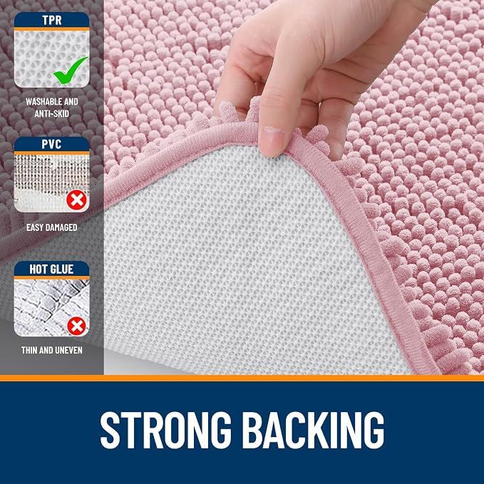 OLANLY Bathroom Runner Rugs 47x24, Extra Soft Absorbent Chenille Bath Rugs | Dusty Rose, Quick-Drying Rubber Backing, Washable Long Bath Mat for Bathroom Floor, Tub and Shower, Home Decor Accessories