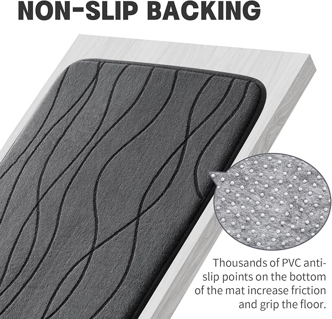 Bathroom Rugs Set 2 Piece, Memory Foam Bath Mat Dark Grey | U Shaped+Small Mat, Ultra Soft, Absorbent, Non-Slip, Machine Washable, for Bathroom, Sink and Toilet