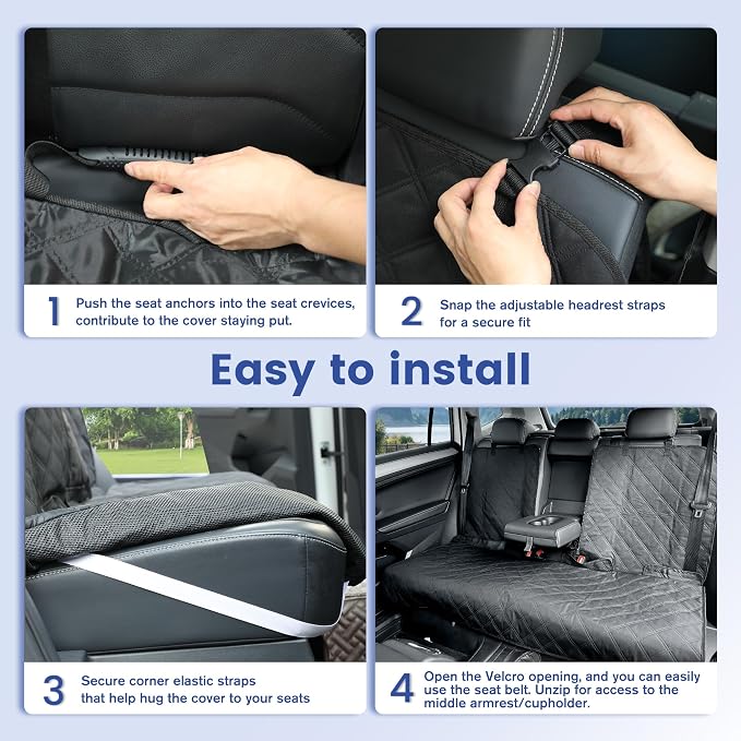 ALLANSING Back Seat Cover for Compact Cars and SUVs Rear Split Bench - 900D Oxford Waterproof Non-Slip Car Seat Protector for Messy Kids & Drooling Dogs, Easy Clean(Black)