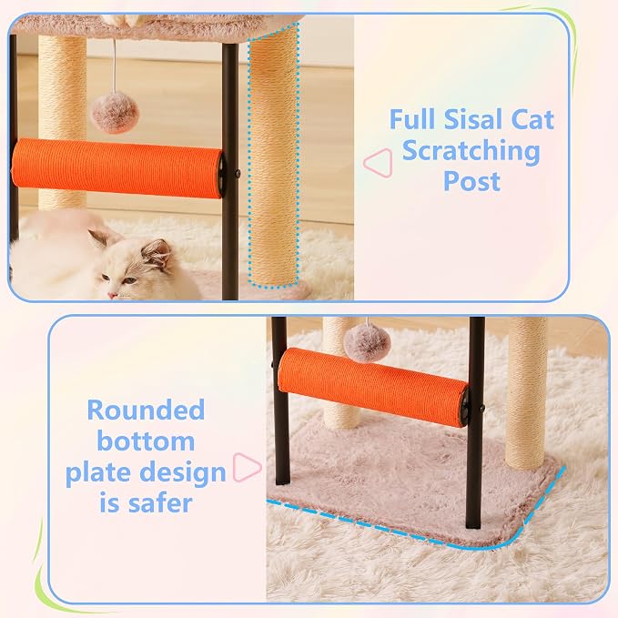 Hey-brother Cat Tree, Sturdy Tower with Sisal-Wrapped Columns, MPJ010SMU | 18.9 Inches Cats Scratching Posts with Bed, Plush Toy Ball for Indoor Kittens, Muchroom