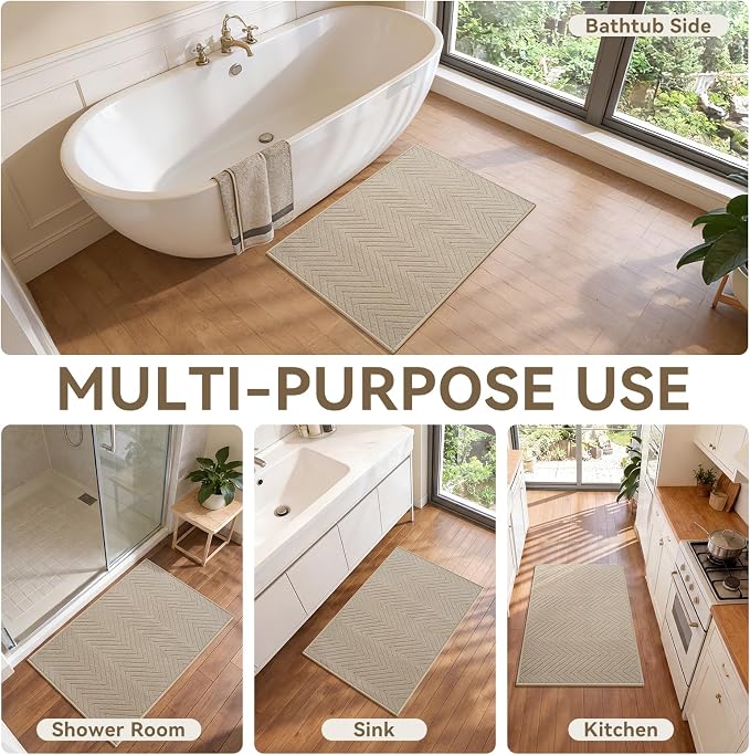 Bathroom Rugs Thin Non Slip Bath Mat for Bathroom Browm 20"x32" | Quick Dry Absorbent Washable Rubber Backing Bath Rug Shower Mat Bathroom Floor Mat For Sink Bathtub Beside Shower Entrance