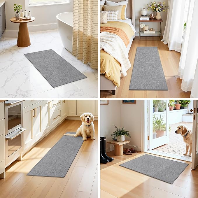 Pauwer Bathroom Rugs Sets 3 Piece, Ultra Thin Bath Mat Set, Light Grey | Non Slip Washable, Quick Dry, Super Absorbent, U-shaped Contour Toilet Rug, Low Pile, For Floor Sink Shower Room