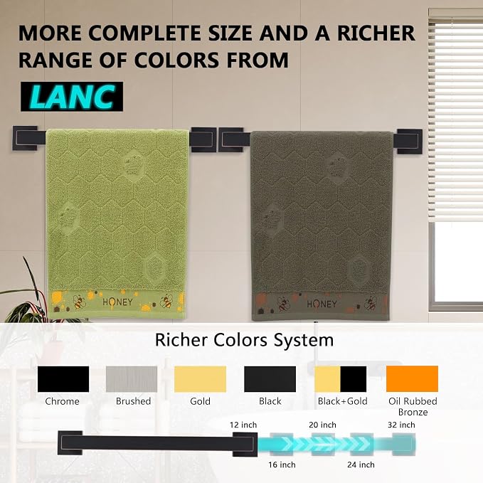 LANC ORB 16-Inch Towel Bar for Bathroom Wall Mounted Total-18 Heavy Duty Square Towel Rack, Single Oil Rubbed Bronze Bath Towel Holder Towel Hanger Towel Rail Towel Rod, A8804ORB-4P1