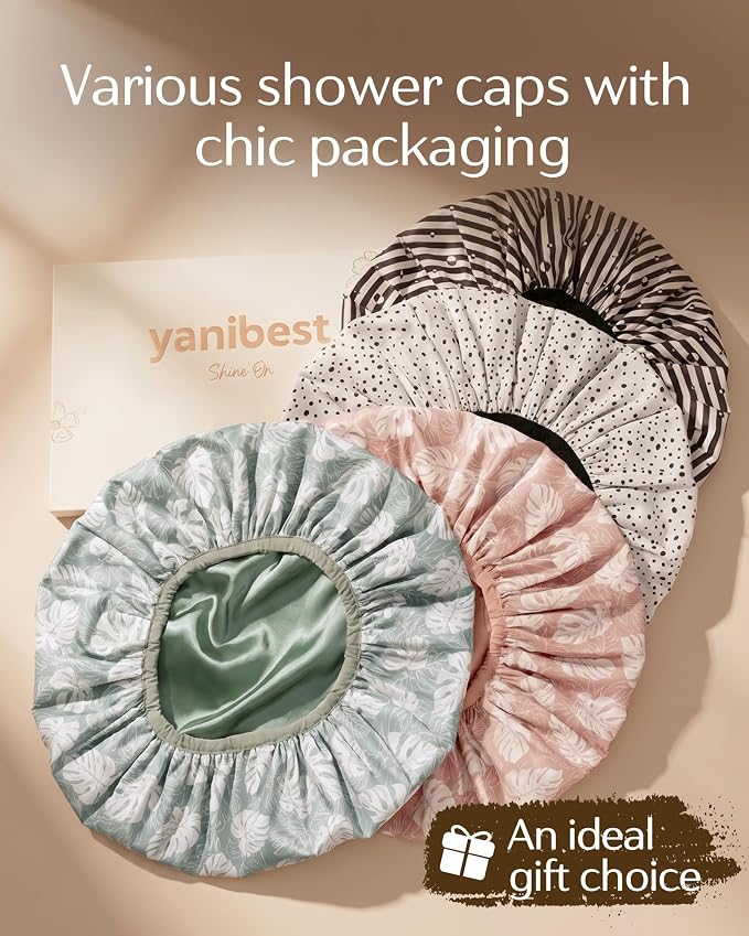 Yanibest Frizz Free Satin Lined Shower Cap with Soft Elastic Band | Frizz Free & Large Durable Bath Cap with Soft Elastic Band, Luxury Hair Protection Caps, Nylon Shower Hair Cap
