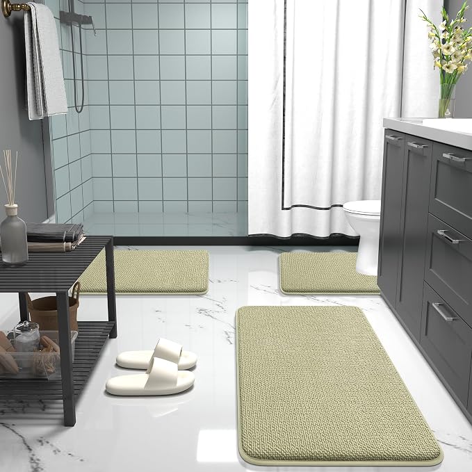 OLANLY Memory Foam Small Bathroom Rugs 24x16, Absorbent Bath Mat, Vanilla | Soft Quick Dry Bath Rugs, Non-Slip Carpet, Machine Washable Mat for Bathroom Floor, Tub and Shower, Home Decor Accessories
