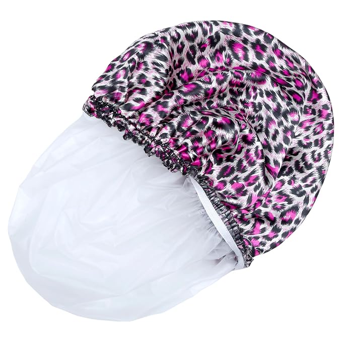 Shower Caps for Women, 4 PCS Reusable Waterproof Bath Cap | Double Layer, Washable, Wide Elastic Band, Holds Long Hair, Caps for Bath Accessories, Spa, Travel Home - Printed Color