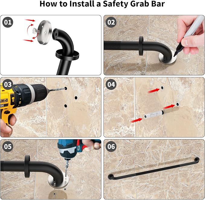 48 Inch Anti Slip Shower Grab Bar, Munzong Bathroom Grab Bar for Wall, Black Knurled Handicap Balance Bar,Safety Hand Rail Support Elderly Senior Assist Bath Handle