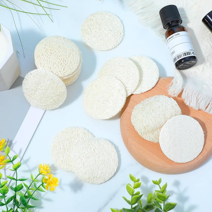 20 Pcs Natural Loofah Sponge Pads for Washing Face, Exfoliating Body Face Scrub Pads for Makeup & Dead Skin Masks Removal, Exfoliating Face Pad for Women Men Cleansing Skin(2.17 Inch)
