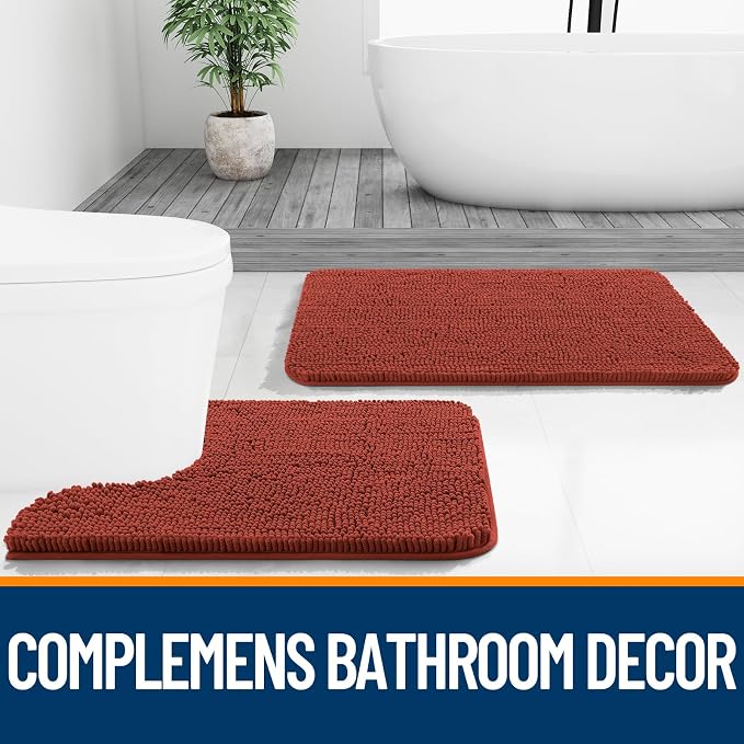 OLANLY Bathroom Rugs 36x24, Extra Soft Absorbent Chenille Bath Rugs | Rustic Terracotta, Quick-Drying Rubber Backing, Washable Bath Mat for Bathroom Floor, Tub and Shower, Home Decor Accessories