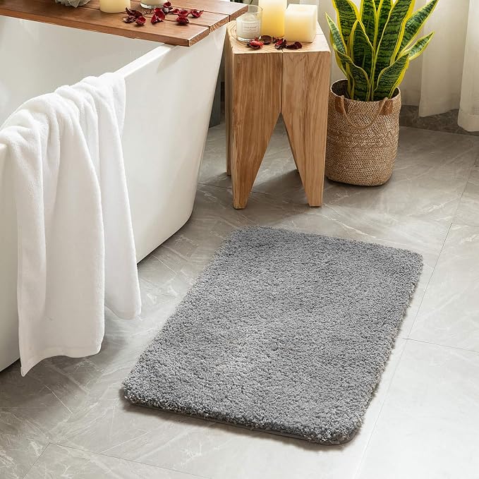 MIULEE Grey Soft Bathroom Rugs Set 2 Piece Soft Bath Mats 20x30 Inch | Soft Absorbent Microfiber Bath Rugs, Non Slip, Quick Dry, Fluffy Bath Rugs for Bathroom Floor Tub Showers, Machine Washable