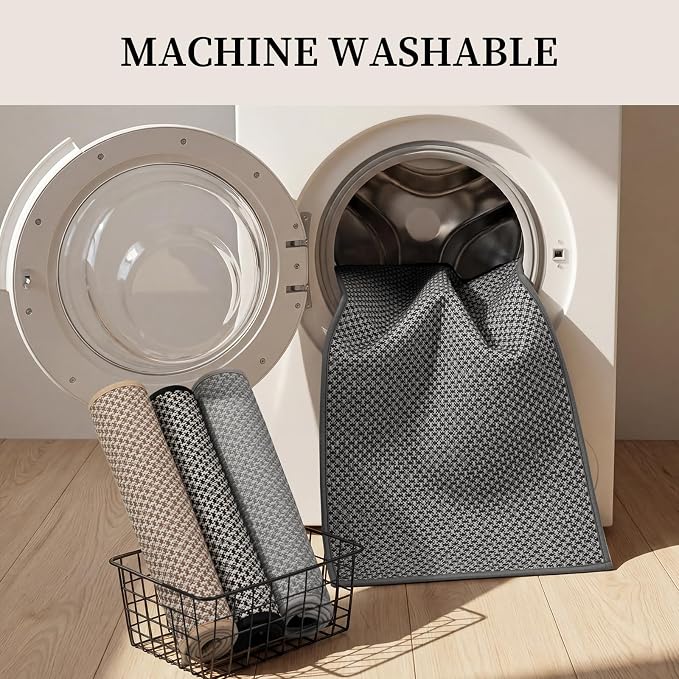 YIHOUSE Thin Bath Mat Darkgrey Bathroom Rugs Sets 3 Pieces, Non Slip Absorbent Bath Mats Quick Dry, Woven Braided Rugs Washable, Tapetes para Baño for Bathroom,Bathtub(17.5"x24"U+17"x24"+17"x47")