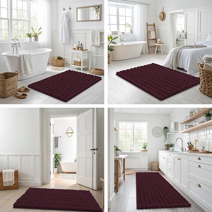 Smiry Bathroom Rugs 36X24, Extra Soft Rubber Backing Chenille Bath Mats | Black Cherry Machine Washable Non Slip Quick Dry Bath Mats for Bathroom Floor, Tub, Shower, Home Decor Accessories