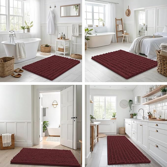 Smiry Bathroom Rugs 36X24, Extra Soft Rubber Backing Chenille Bath Mats | Caramel Red Machine Washable Non Slip Quick Dry Bath Mats for Bathroom Floor, Tub, Shower, Home Decor Accessories