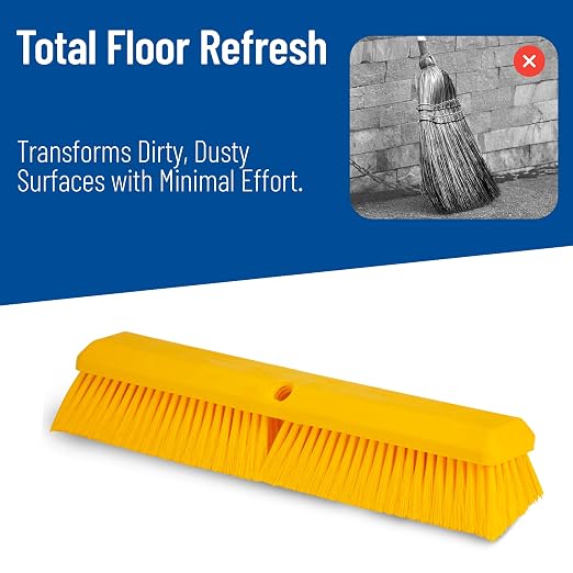 SPARTA Omni Sweep Plastic Push Broom Head, Heavy Duty, Industrial Broom With Color Code System For Outdoor, Indoor, Garage, Concrete, Patio, Kitchen, Bathroom, 18 Inches, Yellow