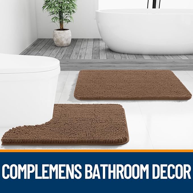 OLANLY Bathroom Rugs 36x24, Extra Soft Absorbent Chenille Bath Rugs | Mocha, Quick-Drying Rubber Backing, Machine Washable Bath Mat for Bathroom Floor, Tub and Shower, Home Decor Accessories