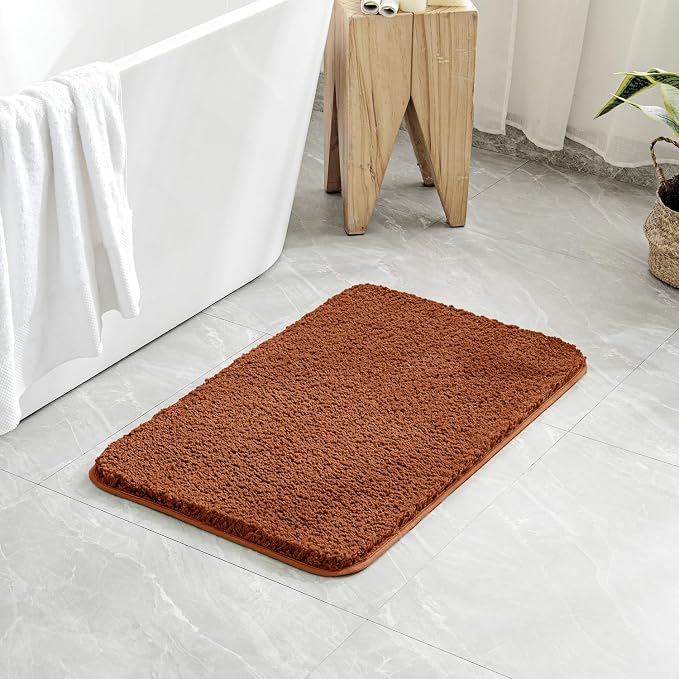 MIULEE Fall Burnt Orange Bathroom Rugs Set 2 Piece Soft Bath Mats 20x30 in | Soft Absorbent Microfiber Bath Rugs, Non Slip, Quick Dry, Fluffy Bath Rugs for Bathroom Floor Tub Showers, Machine Washable