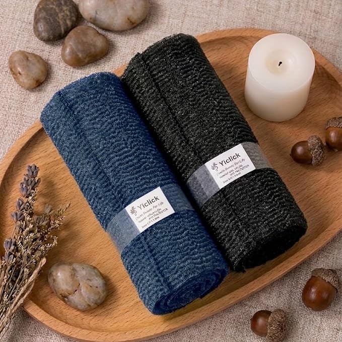 Exfoliating Body Scrubber, Back Scrubber for Shower Bath, Japanese Scrub Wash Cloth, Exfoliating Washcloth Towel for Men Women, Body Exfoliator Loofah Luffa Sponge (Molan+Black)
