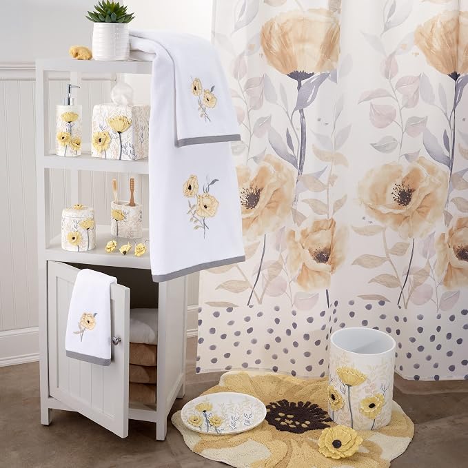 Avanti Linens - Covered Jar, 100% Hand-Painted Resin Bathroom Accessories, Floral Home Decor (Marielle)
