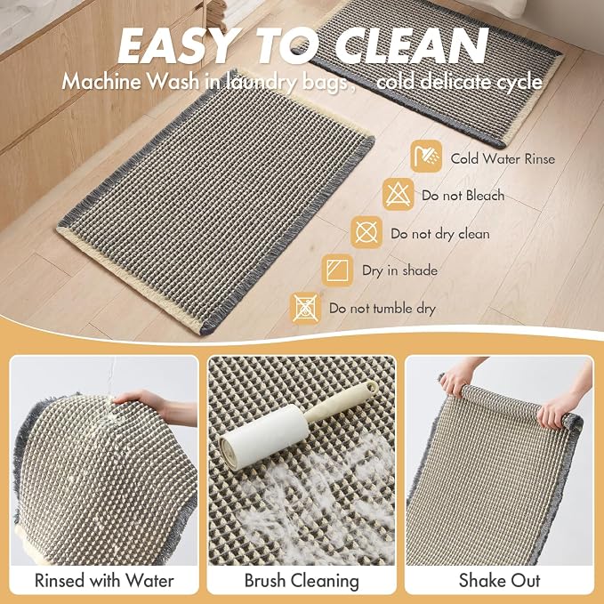MIULEE Set of 2 Waffle Bathroom Rugs Dark Grey&Yellow Bath Mat 18x30 Inch | Non Slip, Super Absorbent, Washable, Ultra Soft, Rubber Backed Bath Rugs for Bathroom Floor Tub Shower, Boho Decor