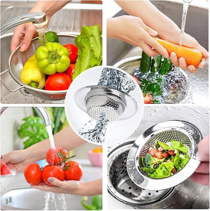 3pcs Heavy Duty Stainless Steel Slop Basket Filter Trap, 4.5" Top / 2.95" Mesh Metal Sink Strainer,Perfect for Kitchen Sink/Bathroom Bathtub Wash Basin Floor Drain Balcony Drain Hole,Utility