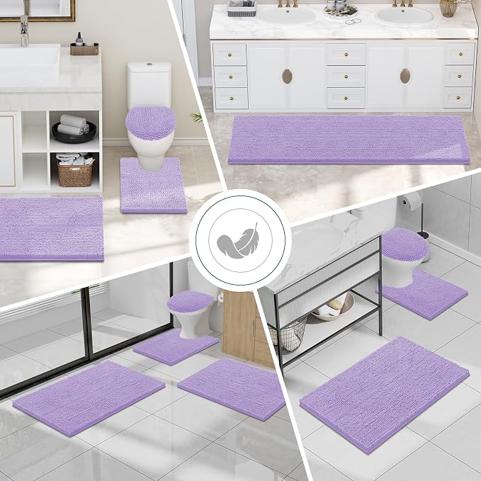 Smiry Chenille Bathroom Rugs Sets 2 Piece (30x20+24x16, Purple) | Soft Absorbent Machine Washable Non Slip Shaggy Bath Rug Set for Tub, Shower, and Floor, Home Decor