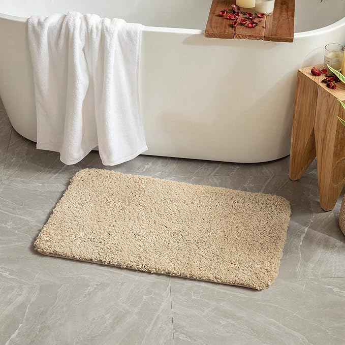 MIULEE Camel Bathroom Rugs Set 2 Piece Small Soft Bath Mats 16x24 Inch | Soft Absorbent Microfiber Bath Rugs, Non Slip, Quick Dry, Fluffy Bath Rugs for Bathroom Floor Tub Showers, Machine Washable