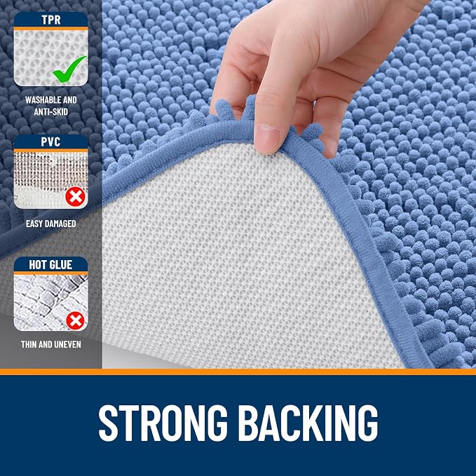 OLANLY Bathroom Runner Rugs 40x24, Extra Soft Absorbent Chenille Bath Rugs | Cornflower Blue, Quick-Drying Rubber Backing, Machine Washable Long Bath Mat for Bathroom Floor, Tub and Shower, Home Decor