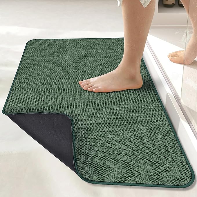 Bosap Bath Mat,Ultra Thin Bathroom Runner Rugs,Large Bath Mats for Bathroom,Quick Dry,Non-Slip,Machine Washable,Low Pile,Bath Rug,Shower Outside,Sink,Home Decor Accessories.Green,2'x6'(24x72inch)