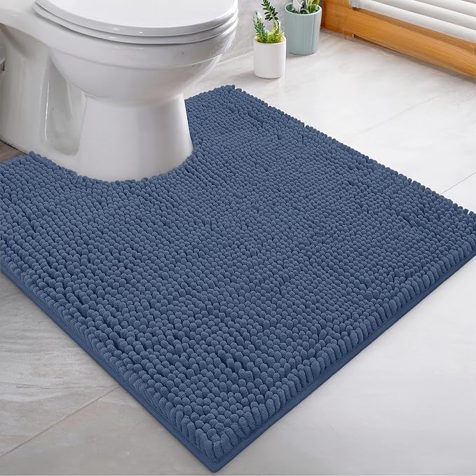 LuxUrux 3-Piece Bathroom Rug Set – Plush Chenille Bath Mats & U-Shaped Toilet Mat, Ultra-Soft, Absorbent & Non-Slip (20x20 U, 16x24 & 20x30 inches, Medium Blue)