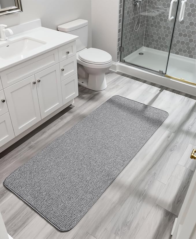 Bosap Bath Mat,Ultra Thin Bathroom Runner Rugs,Large Bath Mats for Bathroom,Quick Dry,Non-Slip,Machine Washable,Low Pile,Bath Rug,Shower Outside,Sink,Home Decor Accessories.Grey,3'x5'(36x60inch)