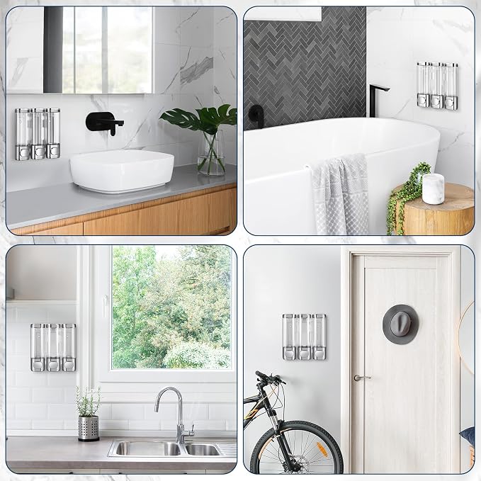 Shower Soap Dispenser,Shampoo and Conditioner Dispenser | Shower Dispenser 3 Chamber No Drill,10.14 oz 3-in-1,Wall Mounted Refillable Bottles,Shower Accessories for Bathroom,RV&Hotel
