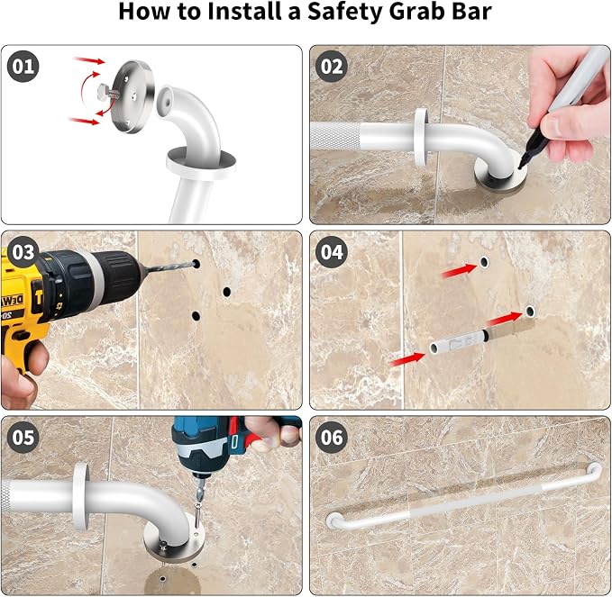 48 Inch Anti Slip Shower Grab Bar, Munzong Bathroom Grab Bar for Showers, White Knurled Handicap Balance Bar,Safety Hand Rail Support Elderly Senior Assist Bath Handle