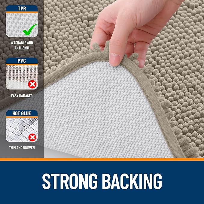 OLANLY Bathroom Runner Rugs 59x24, Extra Soft Absorbent Chenille Bath Rugs | Warm Taupe, Quick-Drying Rubber Backing, Washable Long Bath Mat for Bathroom Floor, Tub and Shower, Home Decor Accessories