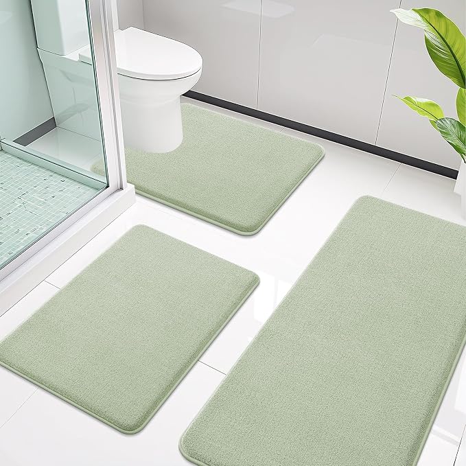 Smiry Memory Foam Toilet Rugs U Shaped 24x20, Extra Soft Bath Mat | Sage Green Quick Dry, Machine Washable Bath Mats for Bathroom, Shower, Tub and Home Decor Accessories