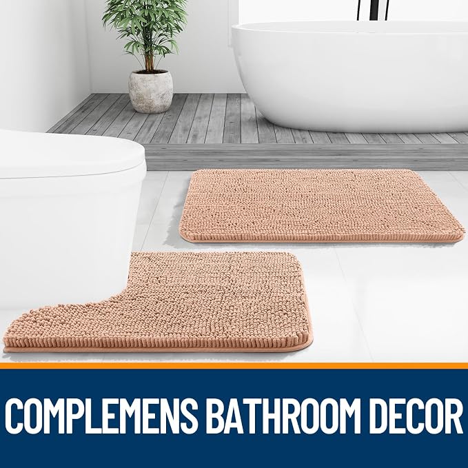 OLANLY Large Bathroom Rugs 50x30, Extra Soft Absorbent Chenille Bath Rugs | Peach, Quick-Drying Rubber Backing, Machine Washable Bath Mat for Bathroom Floor, Tub and Shower, Home Decor Accessories