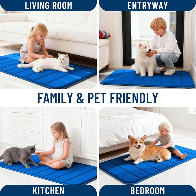 OLANLY Memory Foam Long Bathroom Rugs Runner 47x17, Super Soft Absorbent | Royal Blue, Quick Dry Bath Mat, Machine Washable Shower Floor Rugs, Bathmat Carpet for Bathroom Floor, Tub and Shower