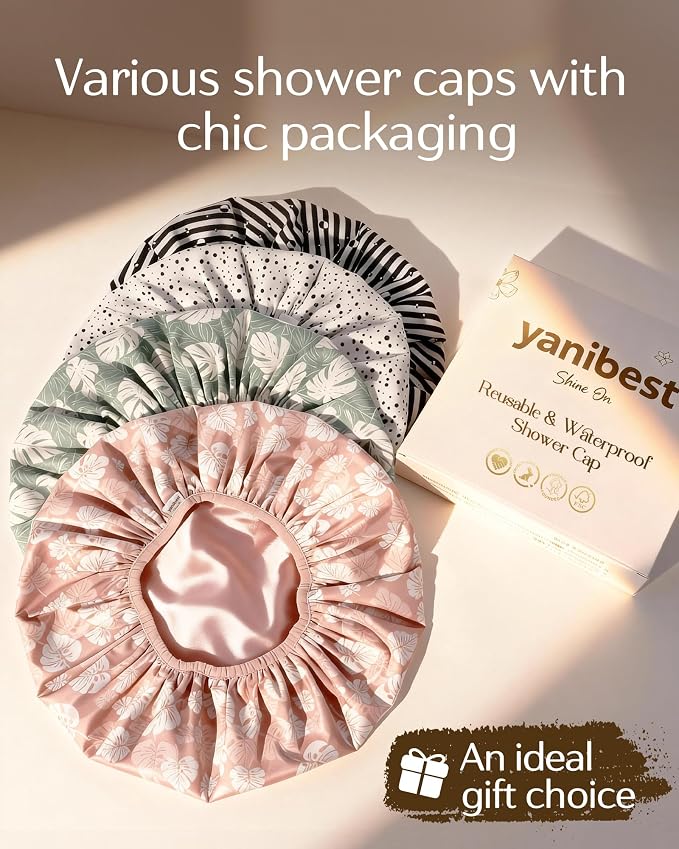 Yanibest Frizz Free Satin Lined Shower Cap with Soft Elastic Band | Frizz Free & Large Durable Bath Cap with Soft Elastic Band, Luxury Hair Protection Caps, Nylon Shower Hair Cap