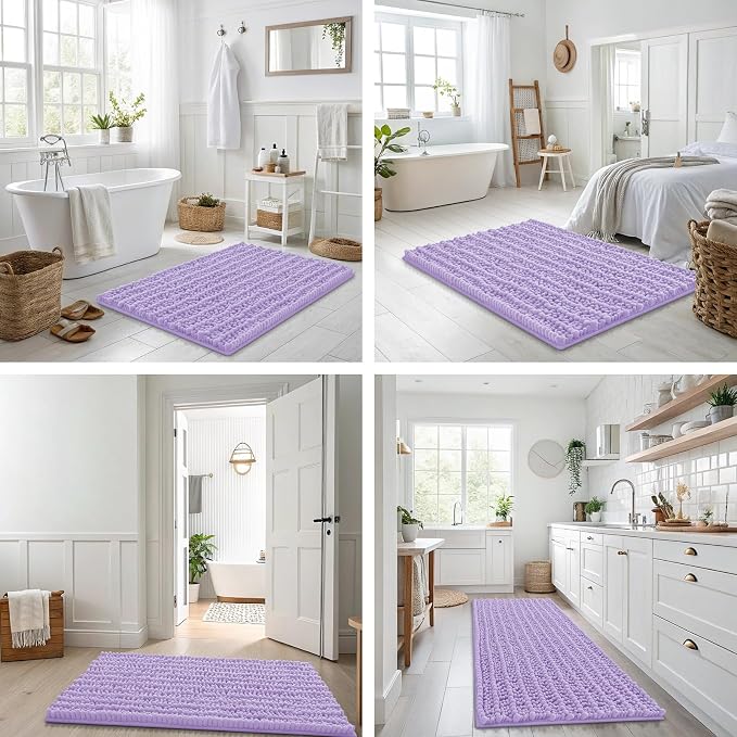 Smiry Bathroom Rugs 30X20, Extra Soft Rubber Backing Chenille Bath Mats | Purple Machine Washable Non Slip Quick Dry Bath Mats for Bathroom Floor, Tub, Shower, Home Decor Accessories
