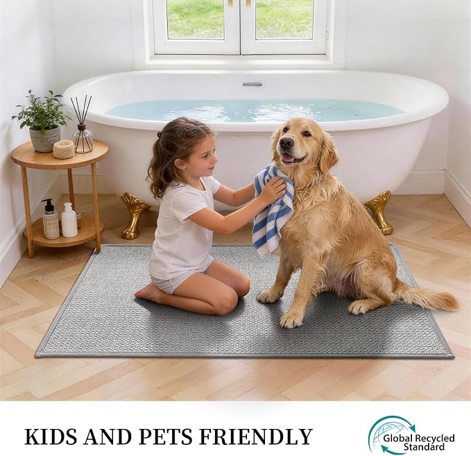Long Large Bathroom Rugs Sets 2 Piece, Quick Dry Thin Bath Mat, Non Slip Absorbent Machine Washable, Bath Runner Rug for Tub Sink Home Decor (24"x36" + 24"x59",Gray)