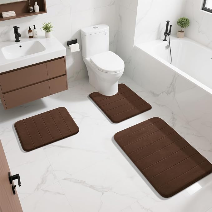 Yimobra Memory Foam Toilet Bath Mat U-Shaped, Soft and Comfortable, Super Water Absorbent, Non-Slip, Machine Wash and Easy to Dry for Bathroom Commode Contour Rug, 24 X 20 Inches, Brown