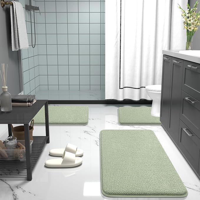 OLANLY Memory Foam Bathroom Toilet Rugs U-Shaped 24x20,Soft Mat, Sage Green | Quick Dry Bath Rugs, Non-Slip, Machine Washable Absorbent Carpet for Bathroom Floor, Tub and Shower, Home Decor Accessories