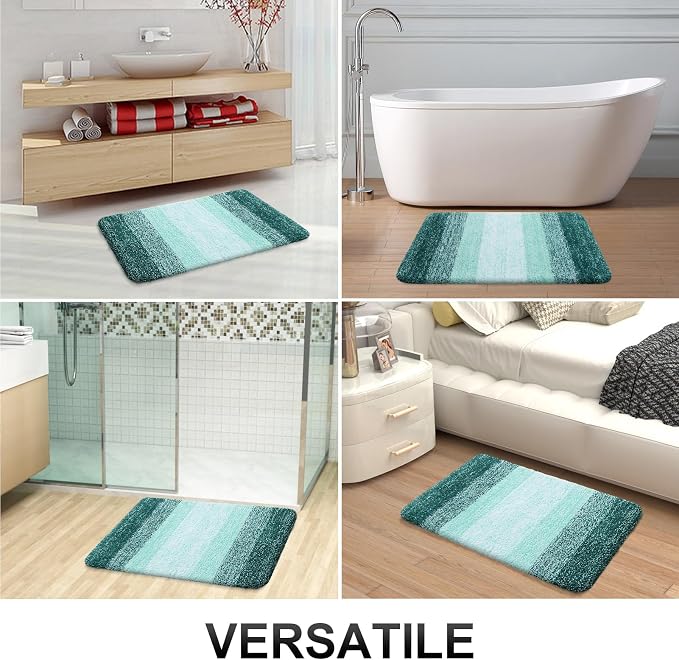 OLANLY Micorfiber Bathroom Rug Set 2 Piece, 47"x20"+24"x16" | Blackish Green, Soft Absorbent Bath Rug Set, Non-Slip, Machine Wash Dry, Plush Shaggy Bath Mats for Bathroom
