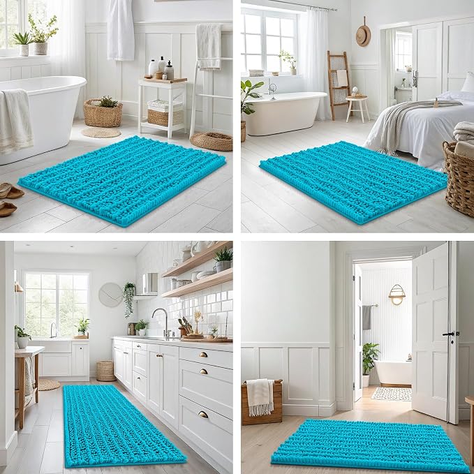 Smiry Bathroom Rugs 30X20, Extra Soft Rubber Backing Chenille Bath Mats | Aqua Sky Machine Washable Non Slip Quick Dry Bath Mats for Bathroom Floor, Tub, Shower, Home Decor Accessories