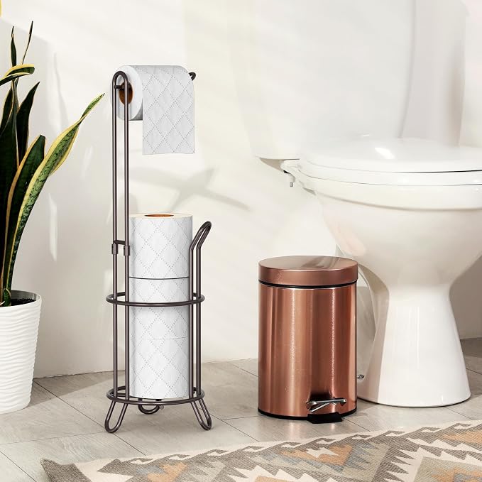 Simple Houseware Bathroom Toilet Paper Storage Holder Stand Shelf, Bronze | 4 Paper Rolls, 7.25" x 7.25" x 23.5", Wired
