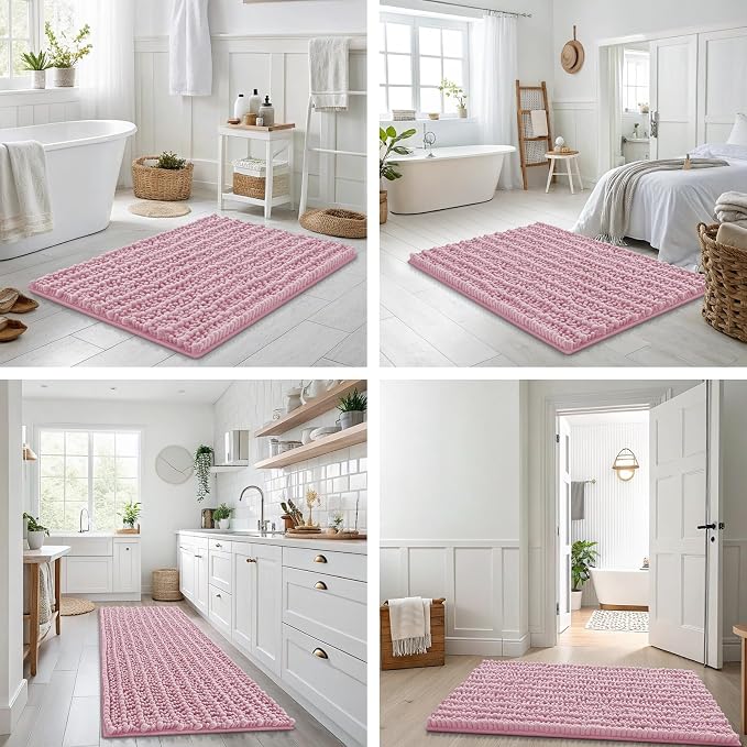 Smiry Bathroom Rugs 30X20, Extra Soft Rubber Backing Chenille Bath Mats | Dusty Rose Machine Washable Non Slip Quick Dry Bath Mats for Bathroom Floor, Tub, Shower, Home Decor Accessories
